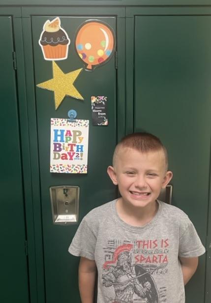 3rd-grader Matthew Sanders enjoyed his birthday locker