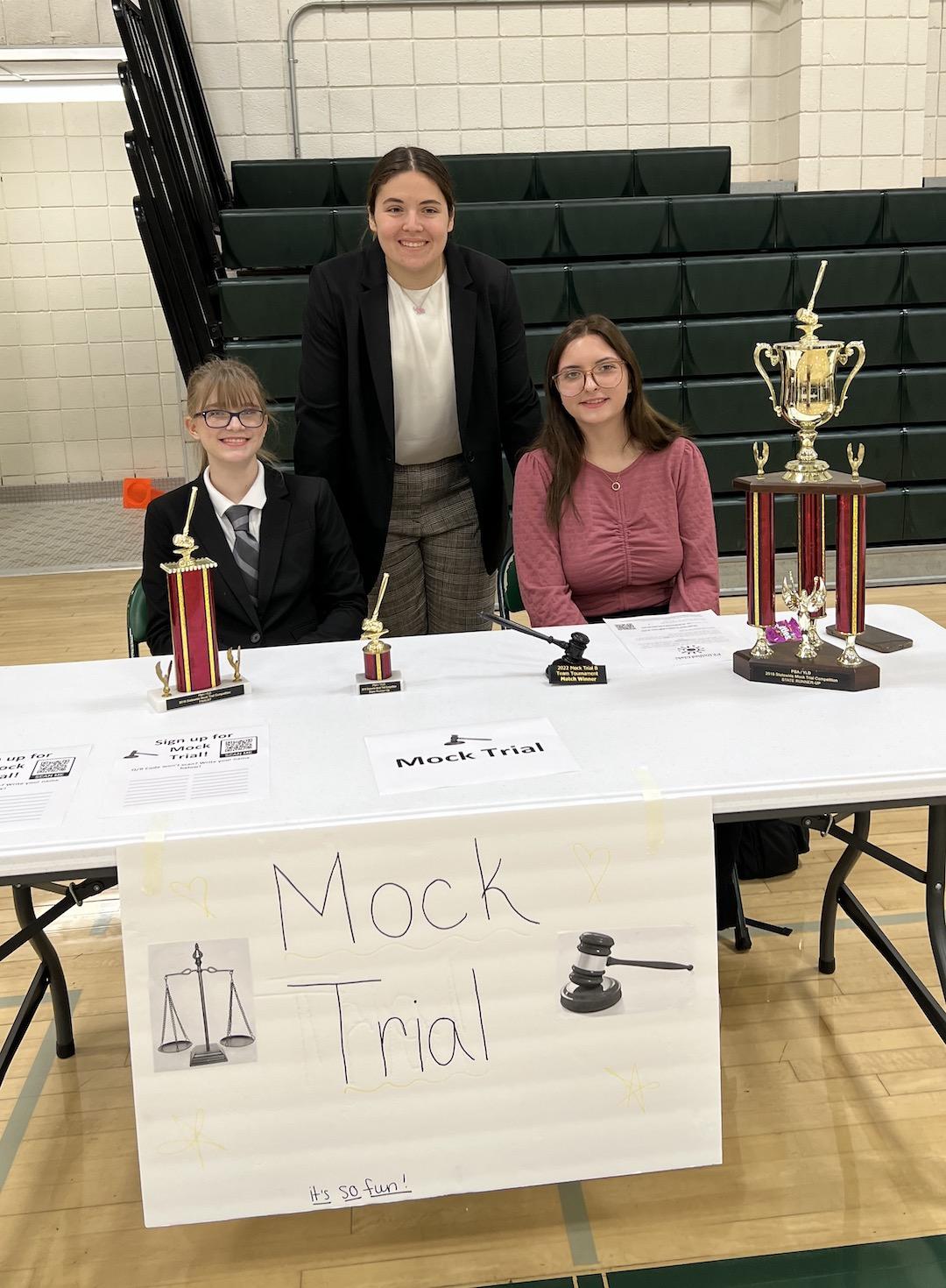The Mock Trial team displayed some of their trophies from prior seasons