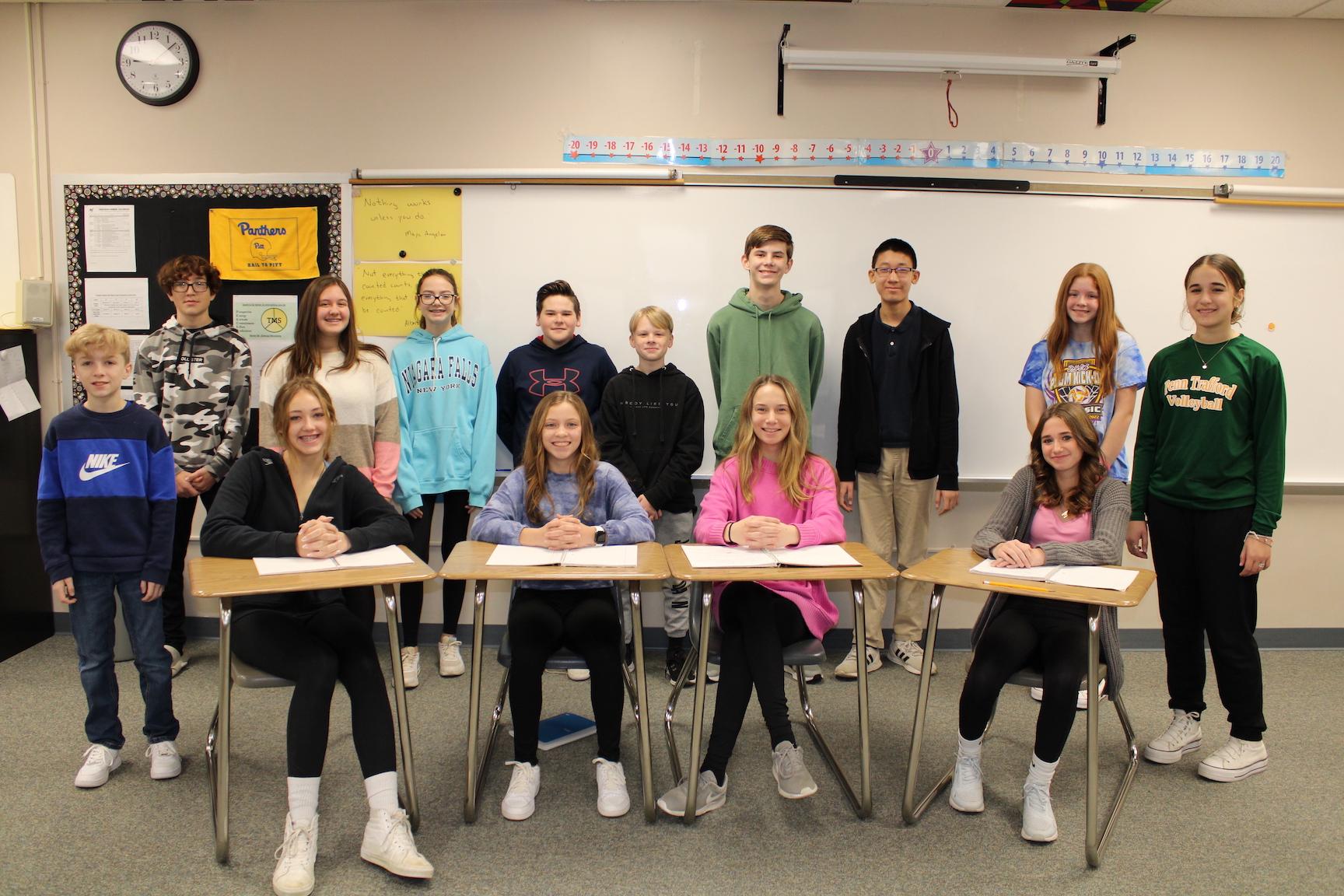 (Front) Delaney Race, Annabell Carvajal, Ava Ruane, Mary Brobst (Back) Bryce Porter, Noah Haslam, Natalie Southern, Haleigh Weagraff, Connor Schmidt, Jacob Binnion, Grant Alexander, Benjamin Wei, Kelsie Wise, Keira Parks (Not pictured: Melodie Funk, Juliet Mastroianni, Miles Morocco, Charlie Thomas)