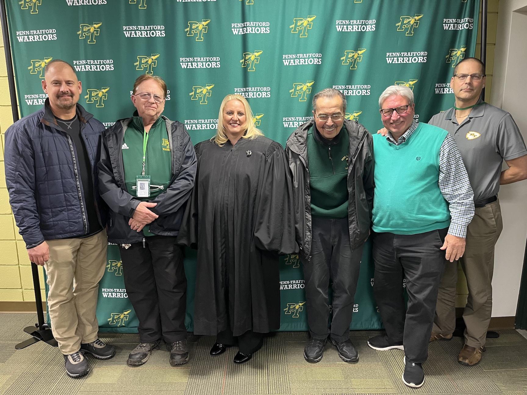 Judge Rebecca Tyburski attended the December 4 board meeting to give the oath of office to re-elected school directors Dr. Koscho, Mr. Leonard, Mr. Petrucci, Mr. Matarazzo, and Mr. Kochasic