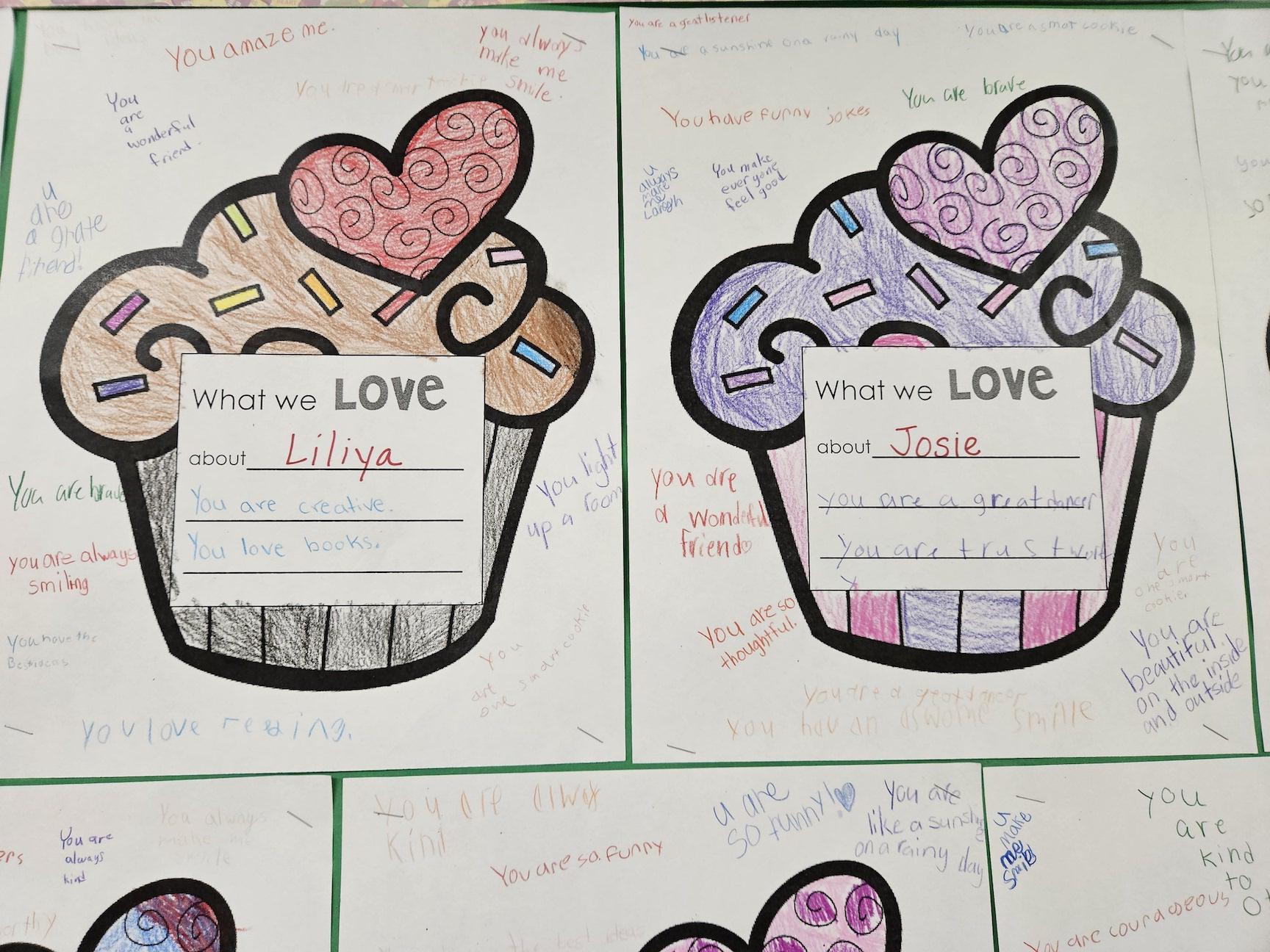 Each student’s cupcake listed some positive character traits