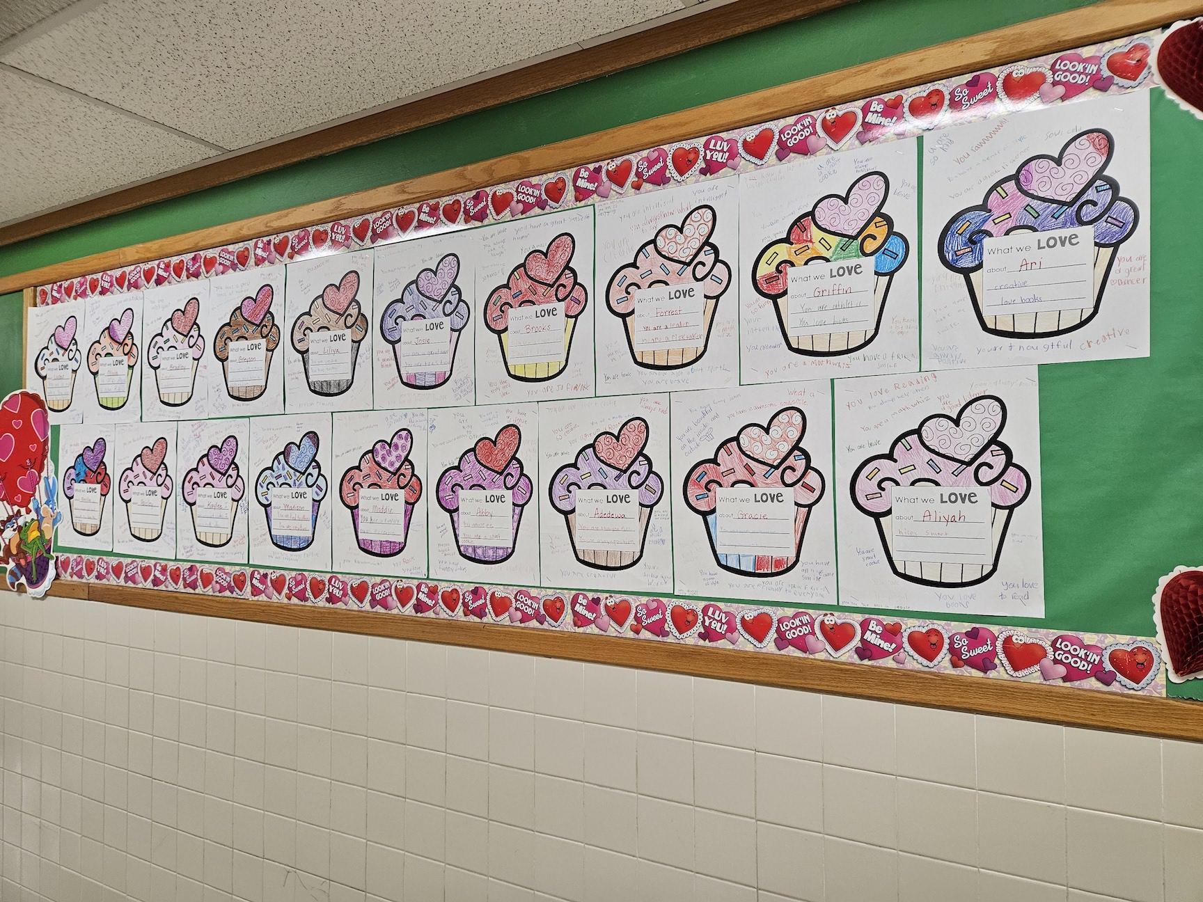The cupcakes made a colorful bulletin board